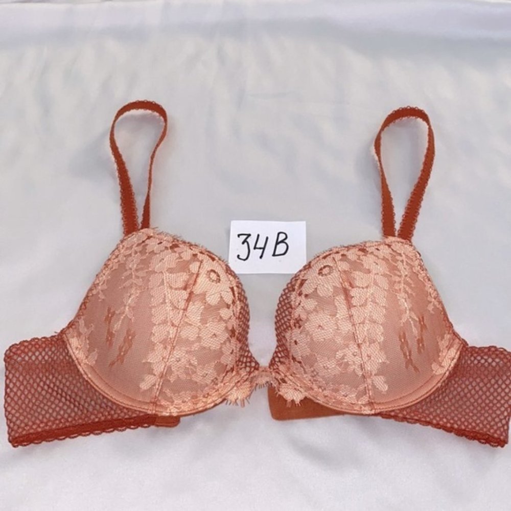 New Victoria's Secret Dream Angels Bra 34B orange fishnet floral